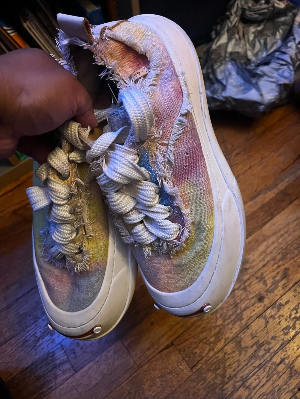 Frayed Canvas Platform Sneakers in Pastel Tie-Dye